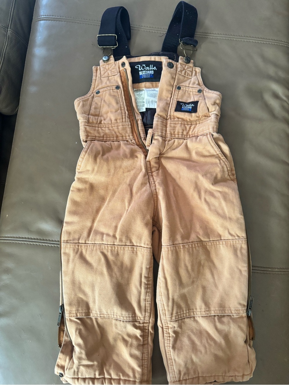 Walls Tan Kids Snow Bib Overalls with Black Straps